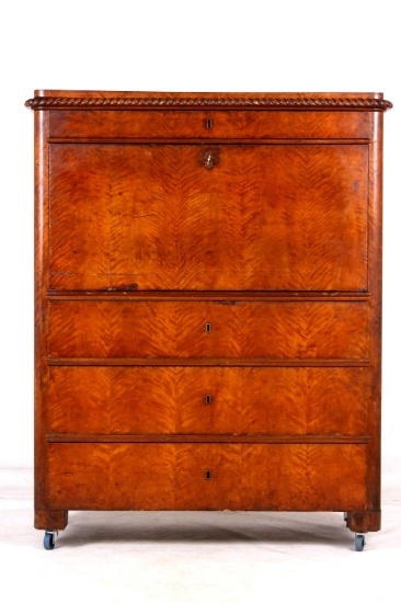 Bookmatch Burl Drop Front Secretary Desk Dresser