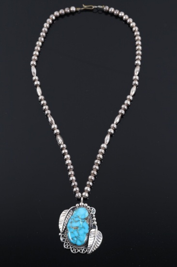 Navajo Sterling & Turquoise Pendant Necklace