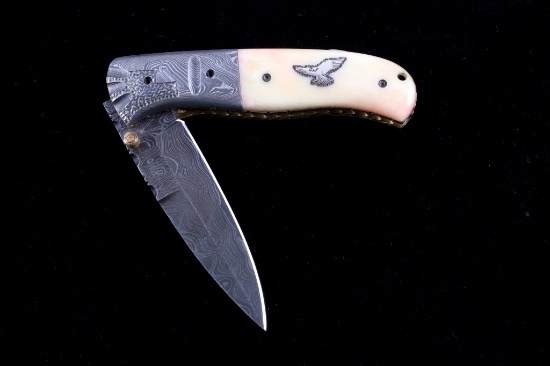 Navajo Yellowhorse Damascus Silver Eagle Knife