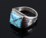 Signed Navajo Sterling Silver and Opal Ring