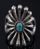 Navajo Sand Cast Silver & Turquoise Ring