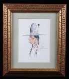 Ace Powell Signed Indian Profile Color Sketch