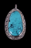 Navajo Signed M. Coriz Sterling Turquoise Pendant