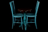 Western Teal & Cowhide Side Table & Chairs
