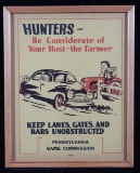 1940's Pennsylvania Game Commission Hunters Sign