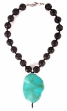 Hawaiian Lava Rock & Turquoise Sterling Necklace