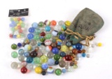 Collection of Assorted Marbles and Marble Bag