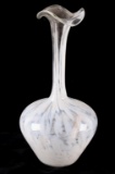 Art Deco White/Clear Pulled Glass Vase
