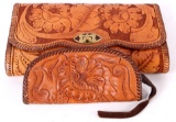 Tooled Leather Clutch and Matching Coin Purse