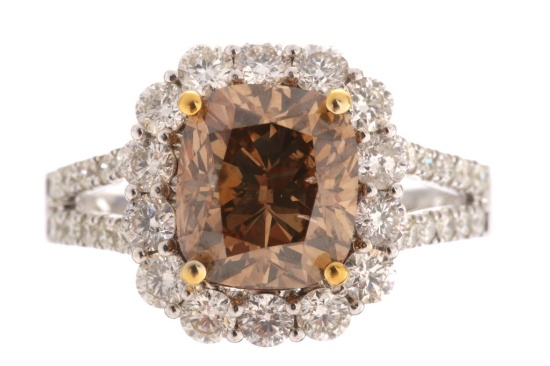 RARE Yellowish Brown Diamond 4.17 ct. 18K Ring