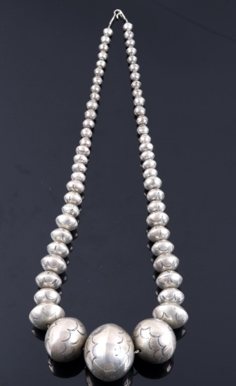 Navajo Graduated Sterling Beaded Necklace c.1930's