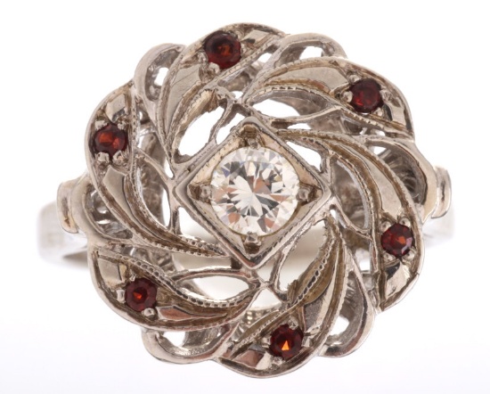 Pre-1920's Art Deco European Diamond & Garnet Ring