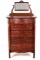 Antique Oak Veneer Mirrored Highboy Dresser
