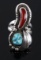 Navajo Sterling Turquoise & Coral Cocktail Ring