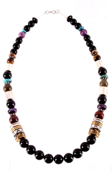 Navajo T&R Singer Gold & Sterling Stone Necklace