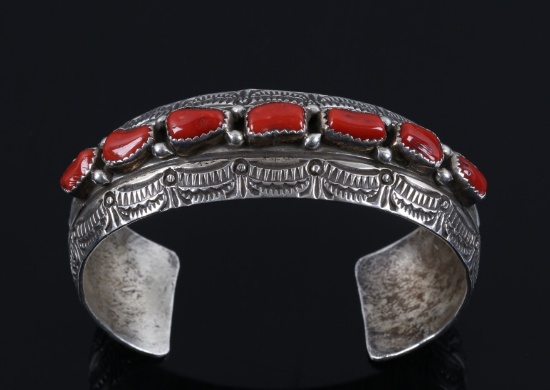 Navajo Sterling Silver & Branch Coral Bracelet