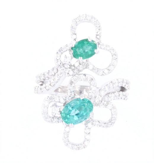 Floral Emerald & Diamond 14K Vintage Estate Ring