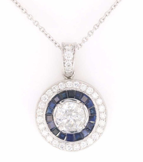 Art Deco Diamond & Blue Sapphire Platinum Necklace