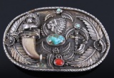 Navajo Turquoise Coral & Bear Claw Belt Buckle