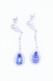 Art Deco Tanzanite & Diamond Platinum Earrings