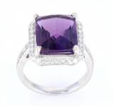 Amethyst & Diamond Classic 14K Gold Ring