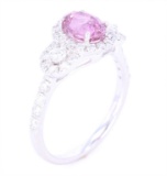 RARE UNHEATED Pink Sapphire & VS1 Diamond Ring