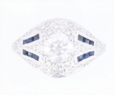 Art Deco Diamond & Blue Sapphire Platinum Ring