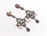 Edwardian Russian Emerald, Ruby & Diamond Earrings