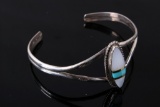Signed Navajo Silver Quartz & Turquoise Bracelet