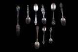 Collection of Sterling Silver Souvenir Spoons, etc