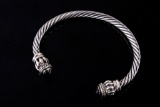 Sterling Silver Twisted Cable & Jet Bracelet