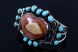 Navajo Heart Cut Agate & Turquoise Bracelet
