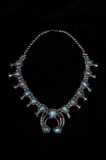 Navajo Bisbee Turquoise Squash Blossom Necklace