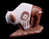 Signed Navajo Stone Carved Buffalo Sculpture