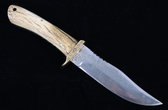 Wayne Skaggs Custom Antler Handle Knife W/ Sheath