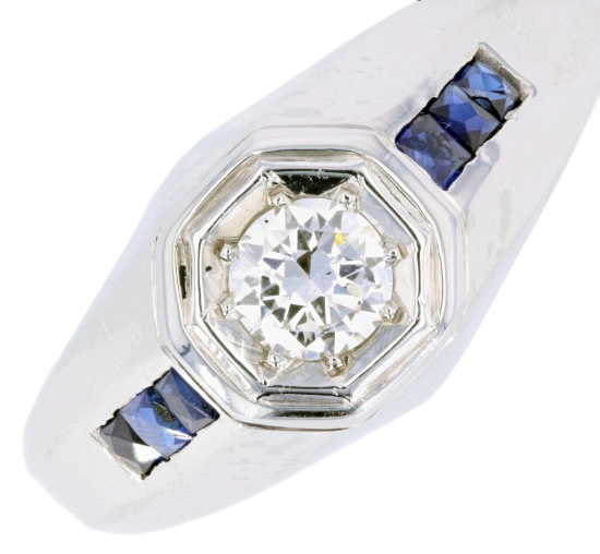 Pre-1920's Art Deco Diamond & Sapphire 18k Ring