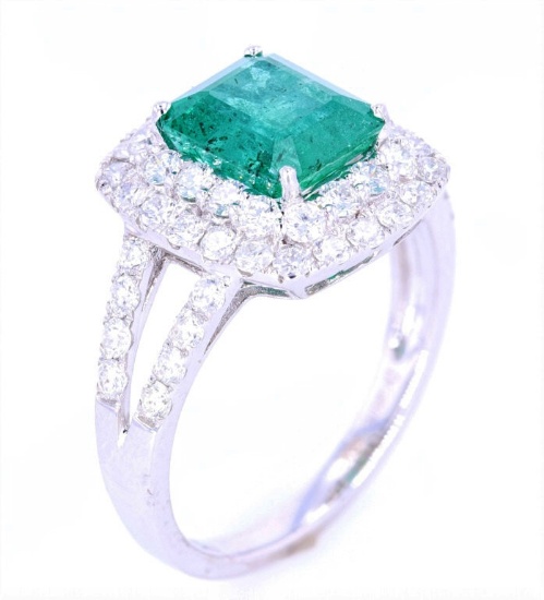 EXCELLENT Emerald & Diamond 18K Gold Ring