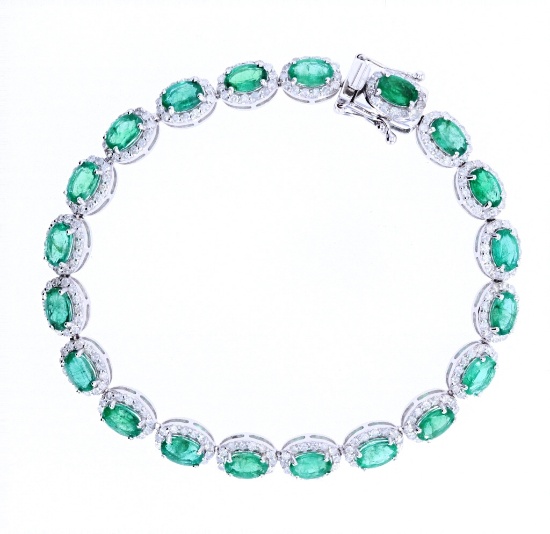 Luxury 8.21 ct Emerald & 2.56 Diamond 14K Bracelet