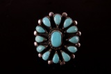 Signed Navajo Silver & Petite Point Turquoise Ring