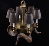 Decorative Brass Ram Horn Six Light Chandelier