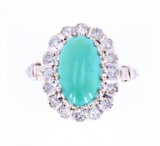 1940's Mid-Century Turquoise & Diamond 14K Ring