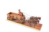 Mid 1900's Hand Carved Wooden Horse & Buggy