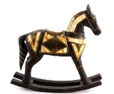 Antique Brass & Bone Hand Carved Rocking War Horse