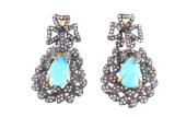 Antiqued Turquoise & Diamond Earrings Gold Silver