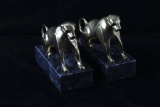 Mid 1900's Brass on Marble Lioness Bookend Pair