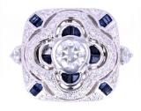 Art Deco Diamond & Sapphire Platinum Ring