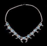 Navajo Silver & Turquoise Squash Blossom Necklace