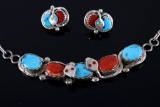 Signed Zuni Silver Turquoise Necklace & Earrings