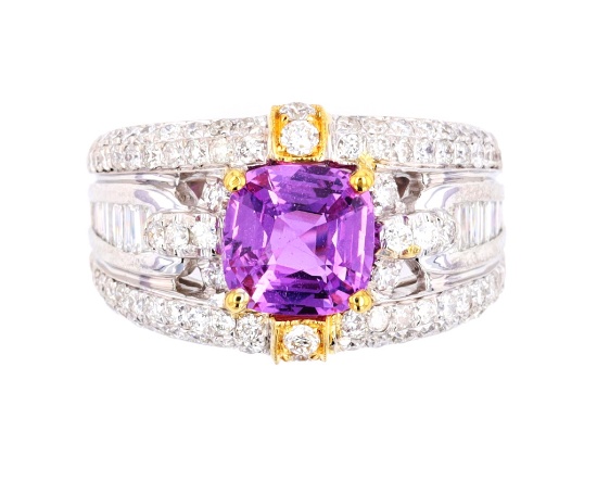 RARE Purplish Pink Sapphire & VS1 Diamond Ring