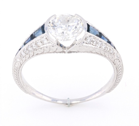 1930's 1.24 cts. Diamond & Blue Sapphire 14K Ring